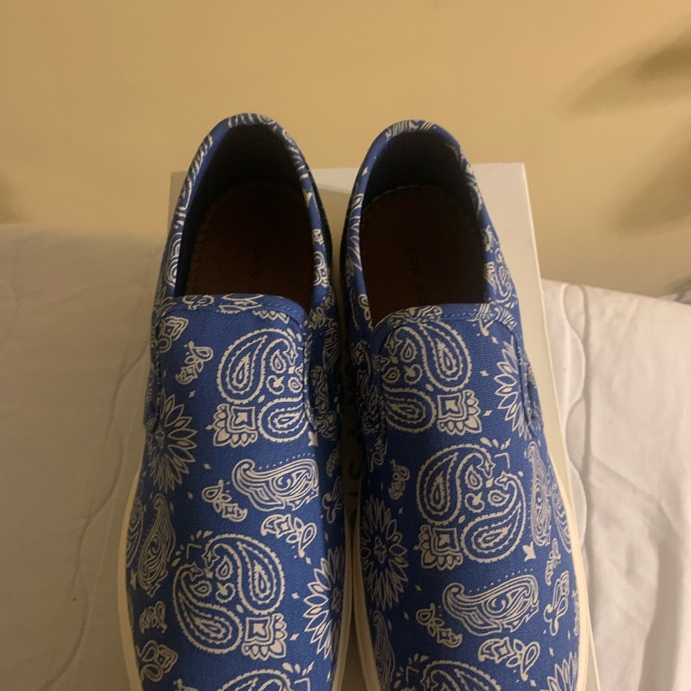 Sun + Stone Men Slip On Sneakers Size US 10M Navy Blue Paisley